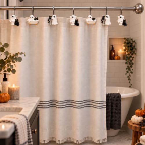 Halloween Shower Curtain Hooks Ghost & Black Cat Set - 12 Pack