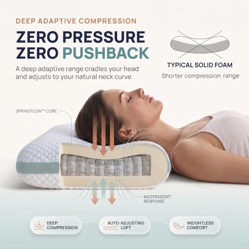 Cyan & White Hybrid Cooling Memory Foam Pillow with Micro-Springs - Queen