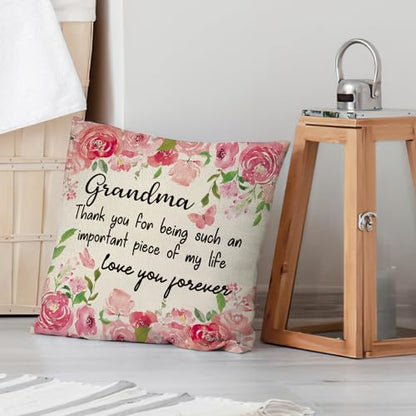 Grandma Gift Pillow Cover 18x18 Floral Butterfly Love Throw Pillowcase - Pink
