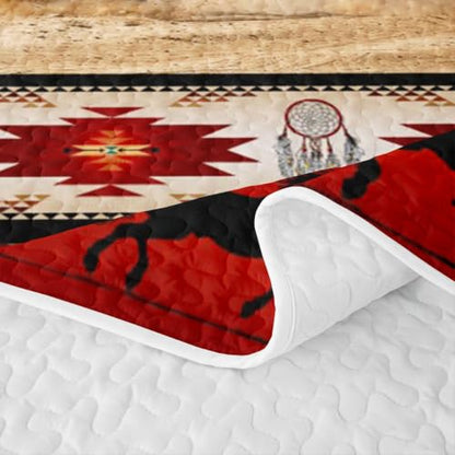 Farmhouse Kids Quilt Bedding Set - Red Southwestern Aztec 3 Piece Queen