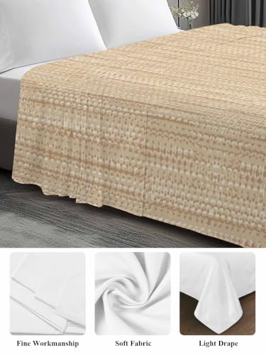 Twin Flat Sheet Beige Linen Weave Microfiber Bedding - Soft Breathable Top Sheet