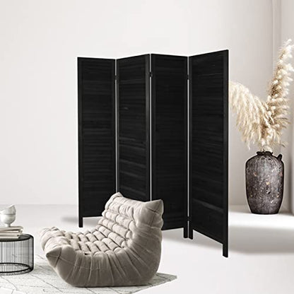 Freestanding Louvered Wood Room Divider - Foldable Multi-Panel Privacy Screen