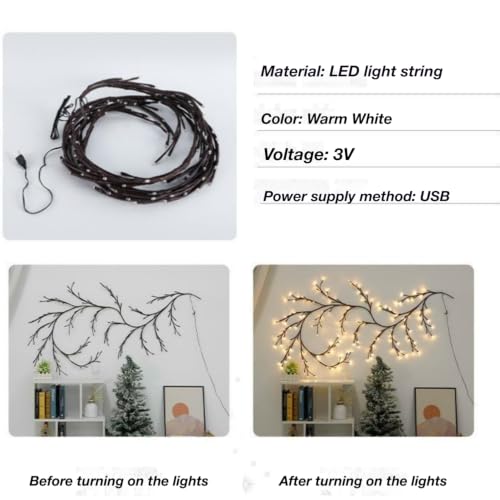 Warm White Vine Lights for Wall - Flexible 1.9M Decor with Remote Control