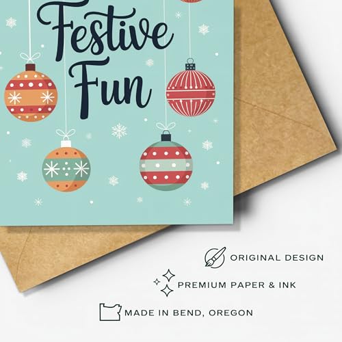 Festive Christmas Card with Colorful Ornaments and Snowflakes - Holiday Greeting Card for Family & Friends