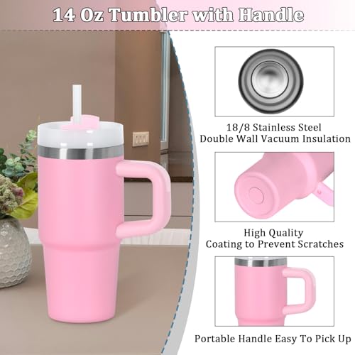 Kids 14 Oz Stainless Steel Insulated Tumbler with Handle & Straw - Light Green