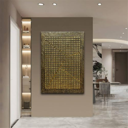 Gold Abstract Wall Art 30x45 Inch Hand-Painted Textured Plaster Modern Artwork