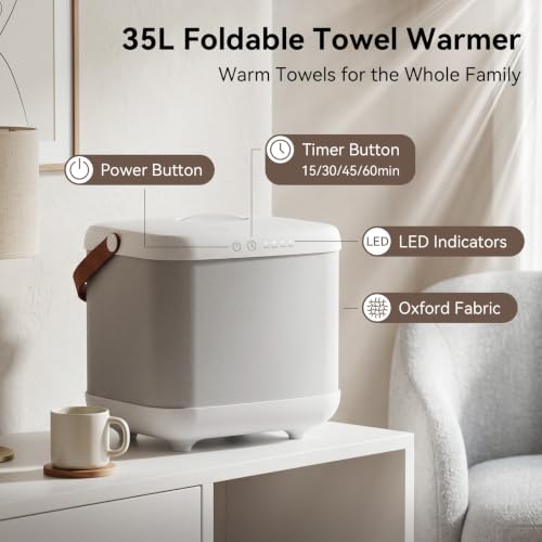 Foldable Bathroom Towel Warmer with Removable Rack & Aroma Box, 35L Capacity