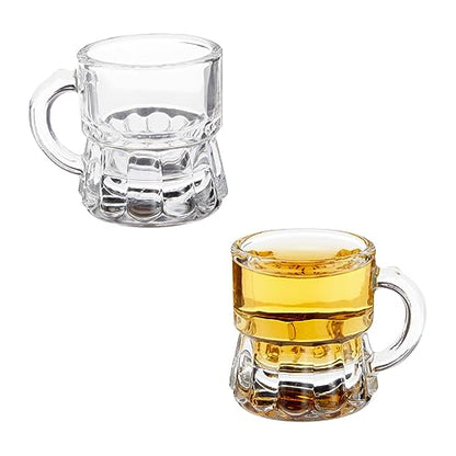 Mini Mug Shot Glasses with Handles - 1 Oz Clear Reusable Set - Wedding & Party Favors
