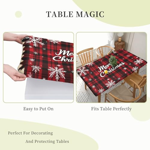 Christmas Snowflake Fitted Tablecloth with Elastic Edge - Waterproof 30 x 48 Inches