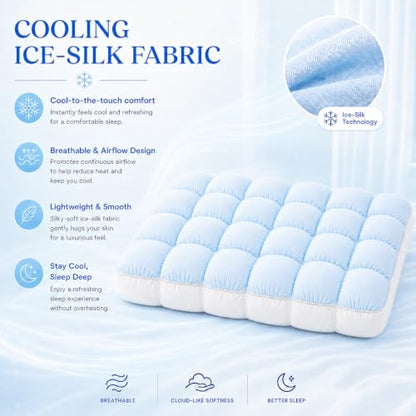 Cooling Pillow for Sleeping with Ice Silk Cover - Blue, 19.7 x 27.6 Inch