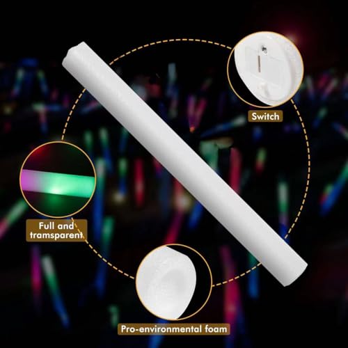 100PCS Colorful LED Foam Glow Sticks with 3 Flash Modes for Parties