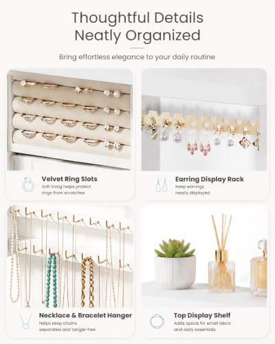 Lolalet Wall Mounted Jewelry Organizer - White Wooden Necklace and Earring Storage