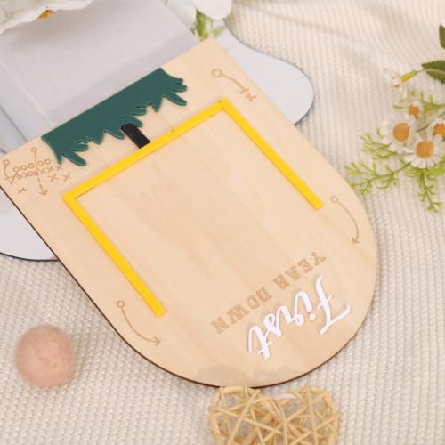 First Year Down Football Footprint Keepsake - Wooden Baby Milestone Gift - Variation Wood1