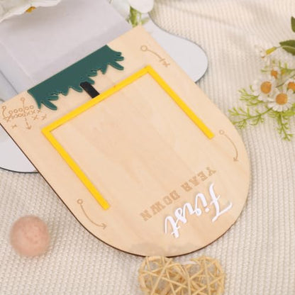 First Year Down Football Footprint Keepsake - Wooden Baby Milestone Gift - Variation Wood1