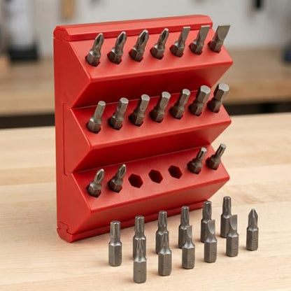 Red 1/4" Hex Bit Organizer - Modular Interlocking Drill Bit Holder