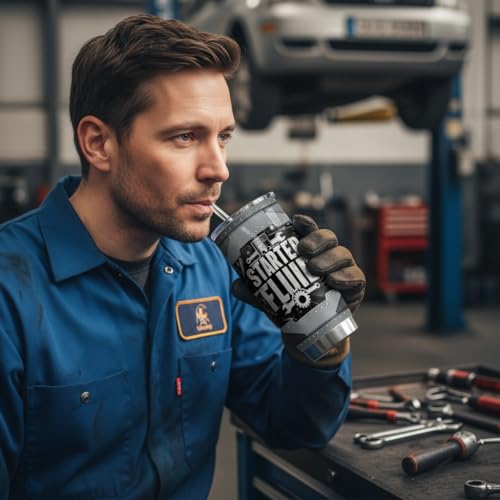 4LIEUBASMI Starter Fluid Coffee Mug - 20 Oz Tumbler for Men, Car Guy Gift, Automotive Travel Drinkware