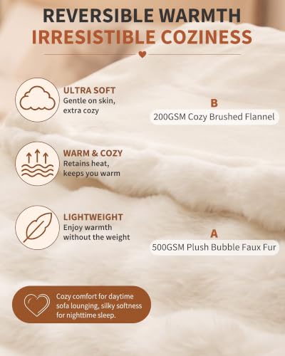 Garvee Bubble White Faux Fur Heated Throw Blanket 50x60 inches with 10 Heat Settings