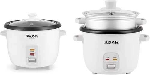 Aroma Housewares Rice Cooker - 6-Cup One Touch & 4-Cup Automatic Warm Mode, White (ARC-363NG)