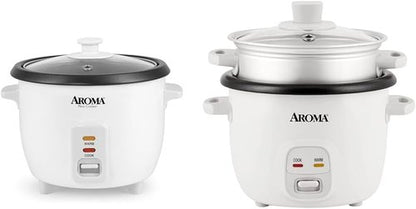 Aroma Housewares Rice Cooker - 6-Cup One Touch & 4-Cup Automatic Warm Mode, White (ARC-363NG)