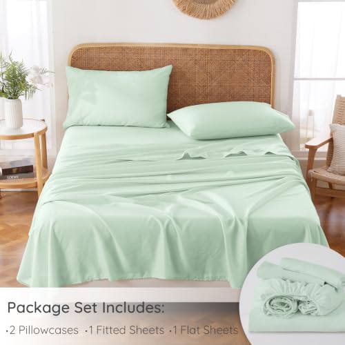 King Size French Linen Blend Sheets with Austria Tencel - Sage Green, Skin-Friendly, Deep Pocket fitted set