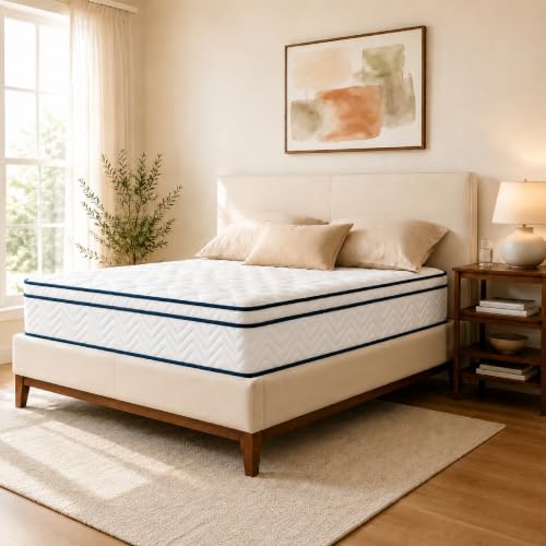 12 Inch Queen Size Hybrid Mattress in a Box - Memory Foam & Pocket Springs, Medium Plush