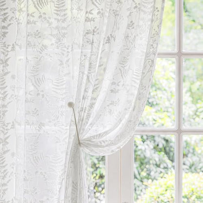 Ivory White 3D Floral Semi Sheer Curtains Set - 52W x 84L, 2 Panels, Pack of 2