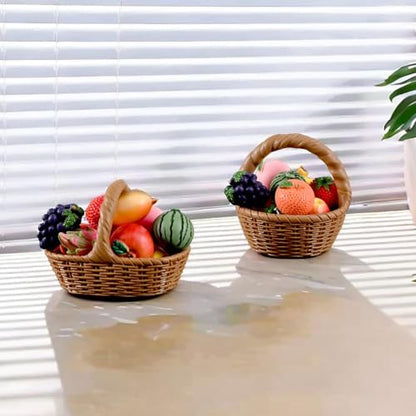 Miniature Artificial Resin Fruits Basket - Oval Style, 10 Kinds of Fruits, 0.5 Inch
