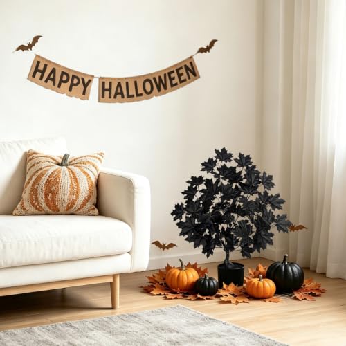 Artificial Black Maple Tree in Pot - 25.6 Inch Faux Fall Plant Gothic Decor - Black Variation