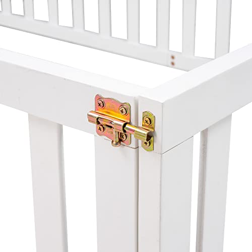 Full Size Montessori Floor Bed with Rails & Small Door - White, Pine