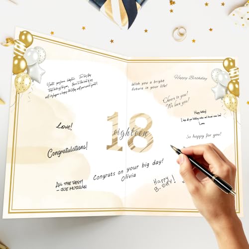 Happy 18th Birthday Card for Her Him Daughter Son - Black & Gold, Large Gift Greeting Card with Envelope & Sticker - Variation LI-393