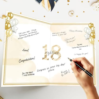 Happy 18th Birthday Card for Her Him Daughter Son - Black & Gold, Large Gift Greeting Card with Envelope & Sticker - Variation LI-393