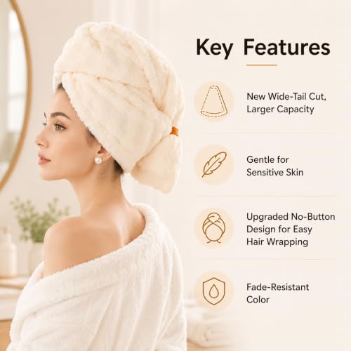 Microfiber Hair Drying Towel 2 Pack Large Beige Hair Towels for Women