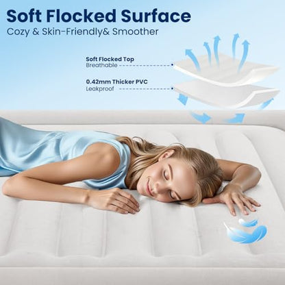 Queen Air Mattress with Built-In Pump - Gray & White, 18-Inch Raised