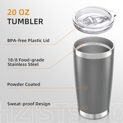 Gray 20oz Stainless Steel Insulated Tumbler Set with Lid - 12 Pack