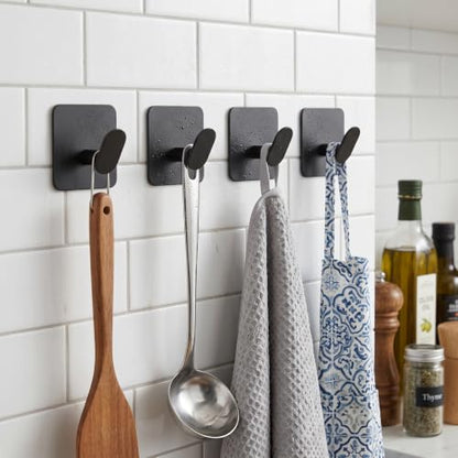 Heavy Duty Stainless Steel Wall Hooks 4 Pack - Self Adhesive Bathroom Kitchen Coat Towel Hangers
