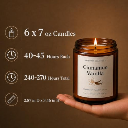 6 Pack Fall Scented Candle Set of 7oz Soy Candles for Home Decor - Autumn Gift