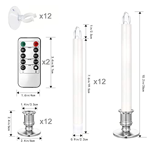 LED Window Candles Set 12 Pack with Remote & Silver Holders - Christmas Decor