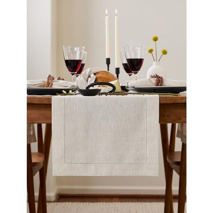 Solino Home 100% Linen Light Natural Table Runner - 14 x 90 Inches, Variation 03