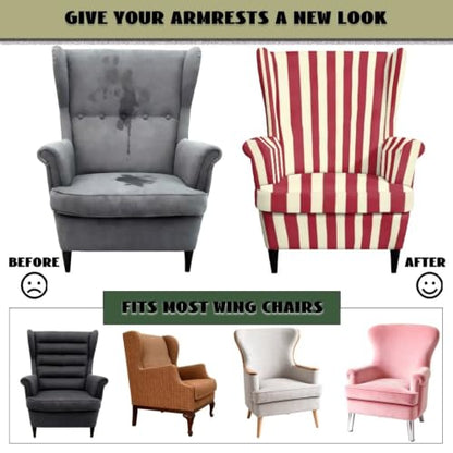 Red Stripes Wingback Chair Cover 2-Piece Stretch Slipcover for Armchair Protection