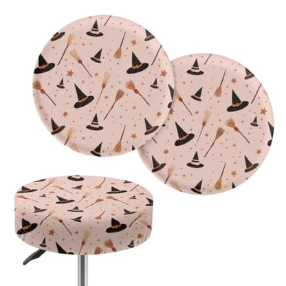 KEIAHUAN 2 Pack Round Bar Stool Seat Covers - Witch Hat Print, Fits 12-16 Inch