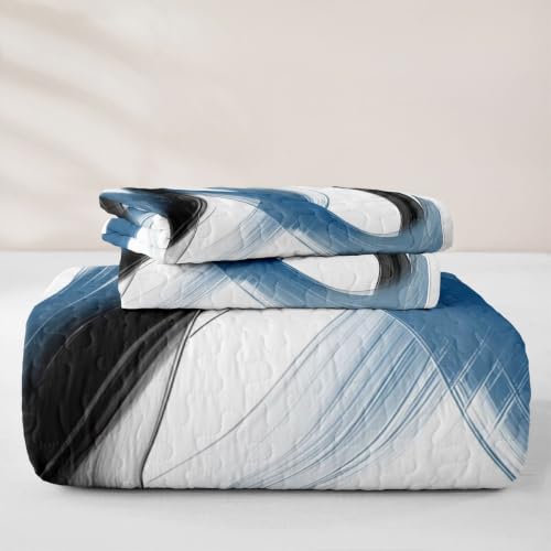 Navy Blue Twin Quilt Set Geometric Minimalist Lines Bedspread for Kids Teens