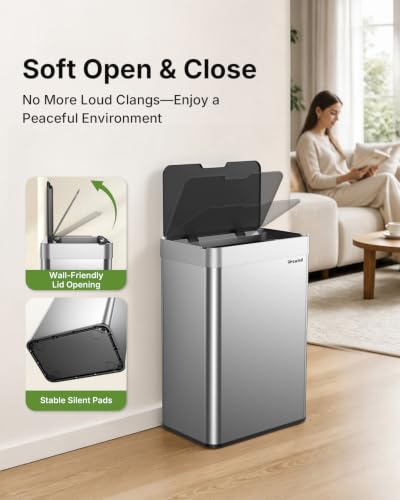 Touchless 13.2 Gallon Silver Kitchen Trash Can - Rechargeable Sensor Waste Bin