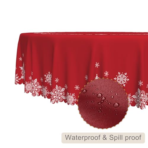Christmas Round Tablecloth 24 Inch Red and White Snowflakes Holiday Decor