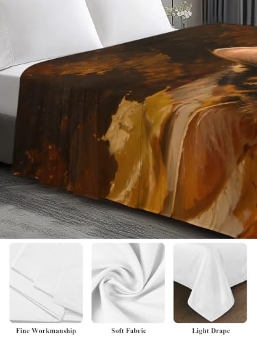 Brown King Size Maple Leaves Flat Bed Sheet Microfiber Fall Foliage Cat Bedding