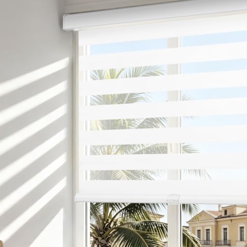 Joydeco Zebra Window Blinds - White, 27W x 64H, Upgraded Fabric, Cordless