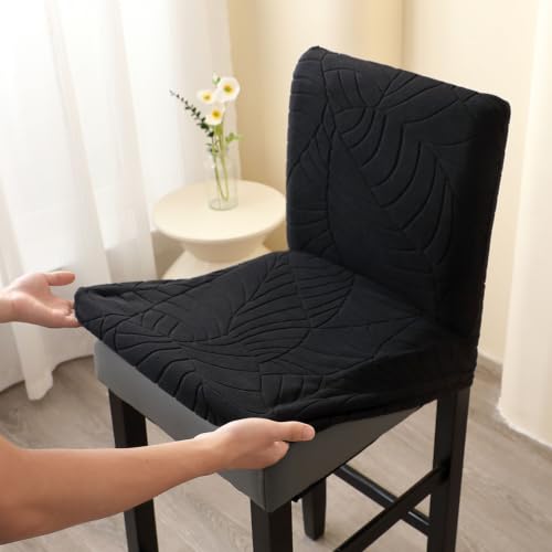 Black Stretch Bar Stool Covers 2 Pack with Backs - Protective Slipcovers for Chairs