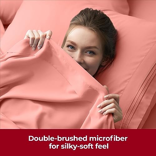 Mellanni Extra Deep Twin XL Sheets - 3 PC Iconic Collection Bedding - Hotel Luxury, Ultra Soft, Cooling Bed Sheets - Wrinkle, Fade, Stain Resistant (Twin Extra Long, Coral)