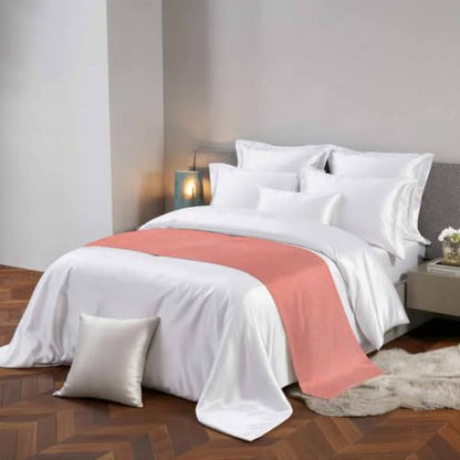 102 x 20 Inch Coral Pink Satin Bed Runner Cal King Size - Modern Bedroom Decor