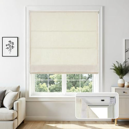 Joydeco No Drill Linen Roman Shades - Light Filtering Beige 46x72 Inches Variation of Beige / 46W x 72H