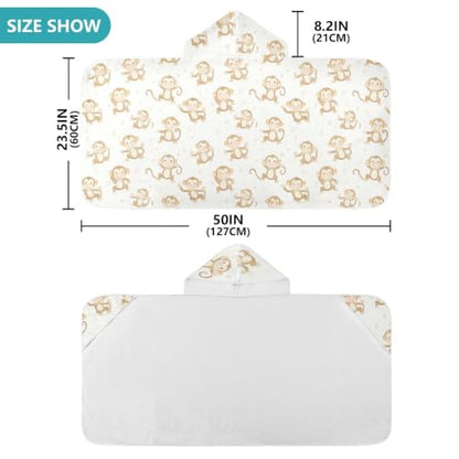 Kids Hooded Beach Towel with Monkey Cartoon Design for Boys Girls 50x23.5in